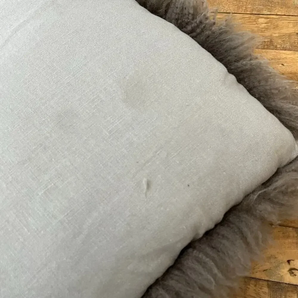 Luxury Gray Tibetan Lamb Fur Throw Pillow 11